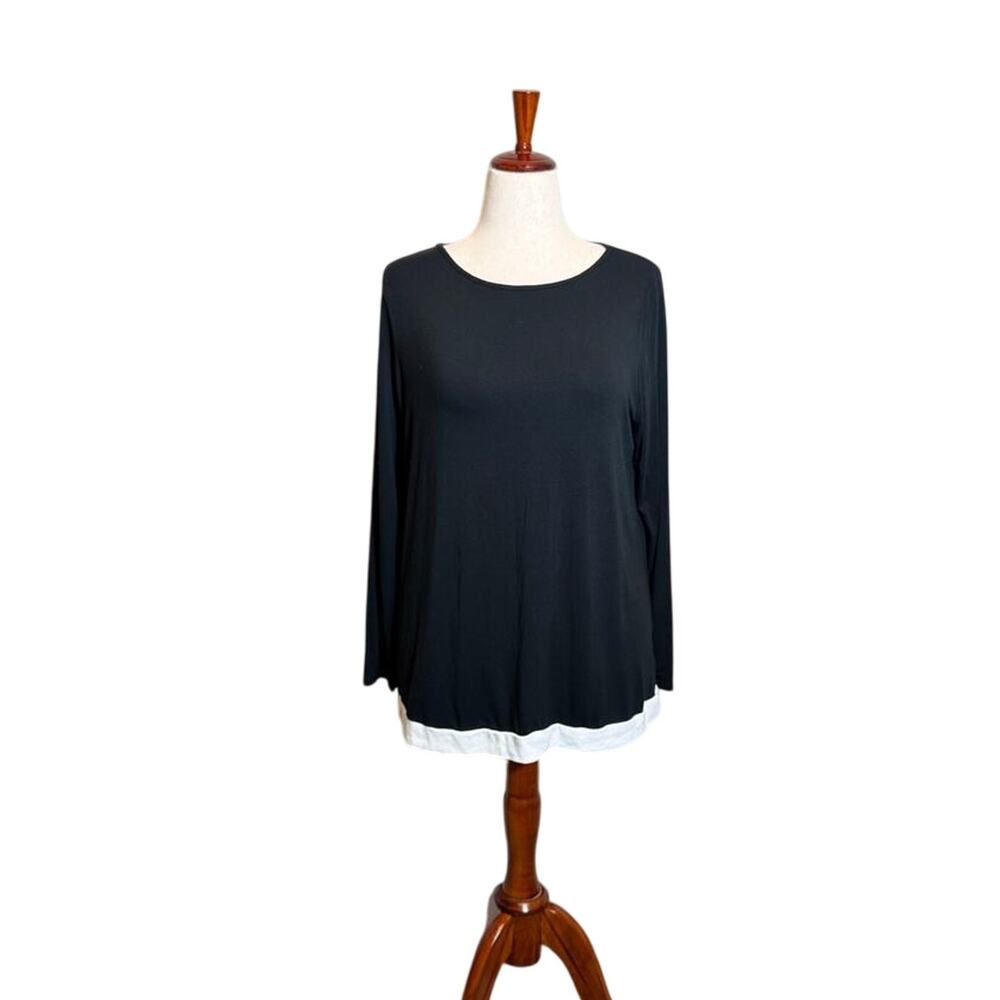 J. Jill tunic top black swing knit  with white border and back detailing Sz L